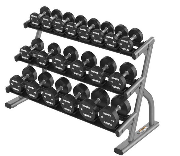 LIFE FITNESS AXIOM SERIES THREE-TIER SHORT & LONG SADDLE DUMBBELL RACKS